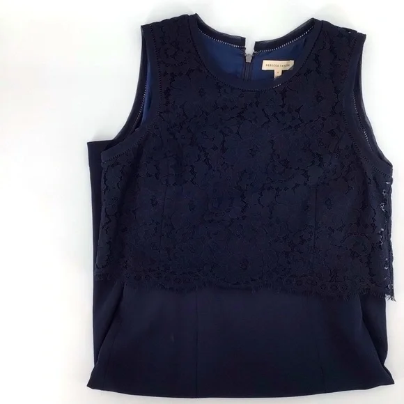 Rebecca Taylor Blue Refined Suiting Dress W/ Lace Size 4